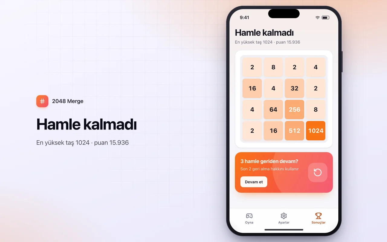 Sayı birleştirme bulmacası: Hamle kalmadı ekranı