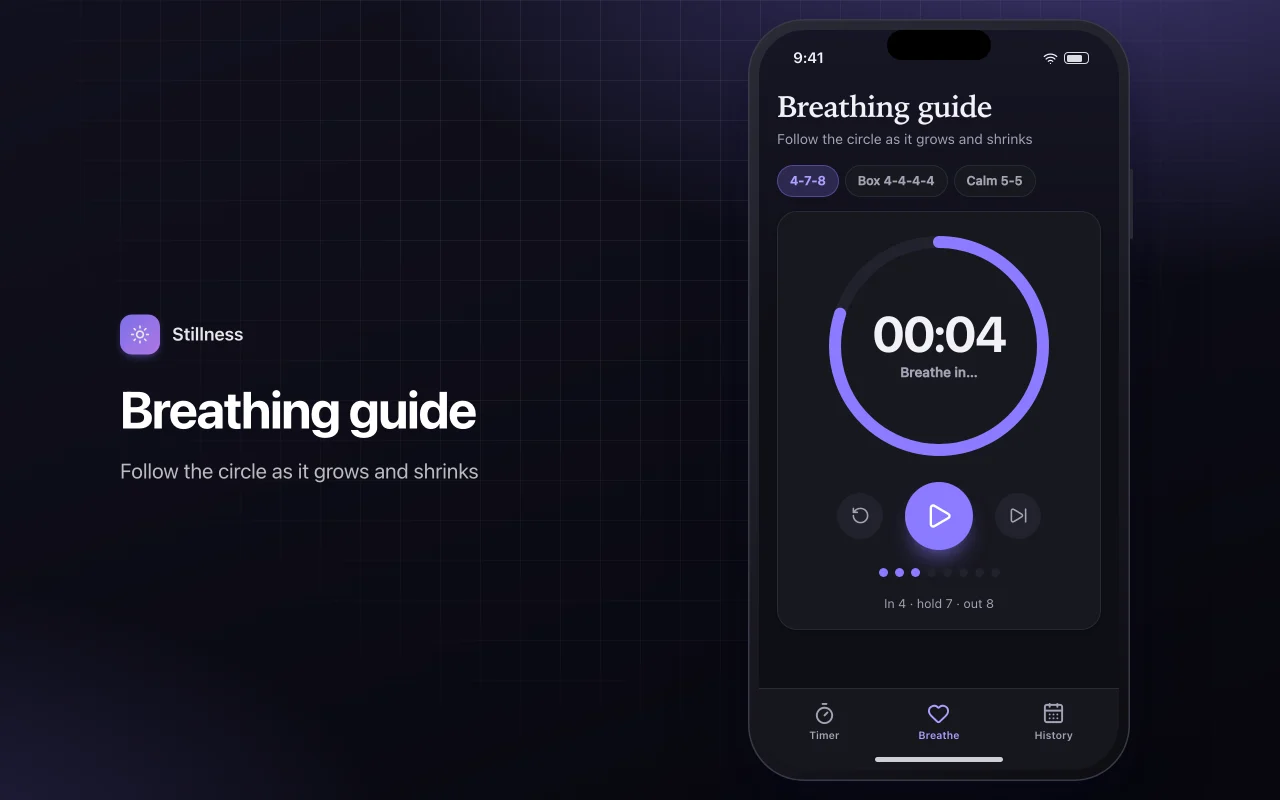 Meditation and breathing timer: the Breathing guide screen