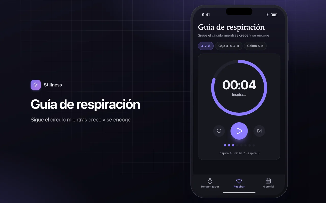 Temporizador de meditación y respiración: la pantalla Guía de respiración