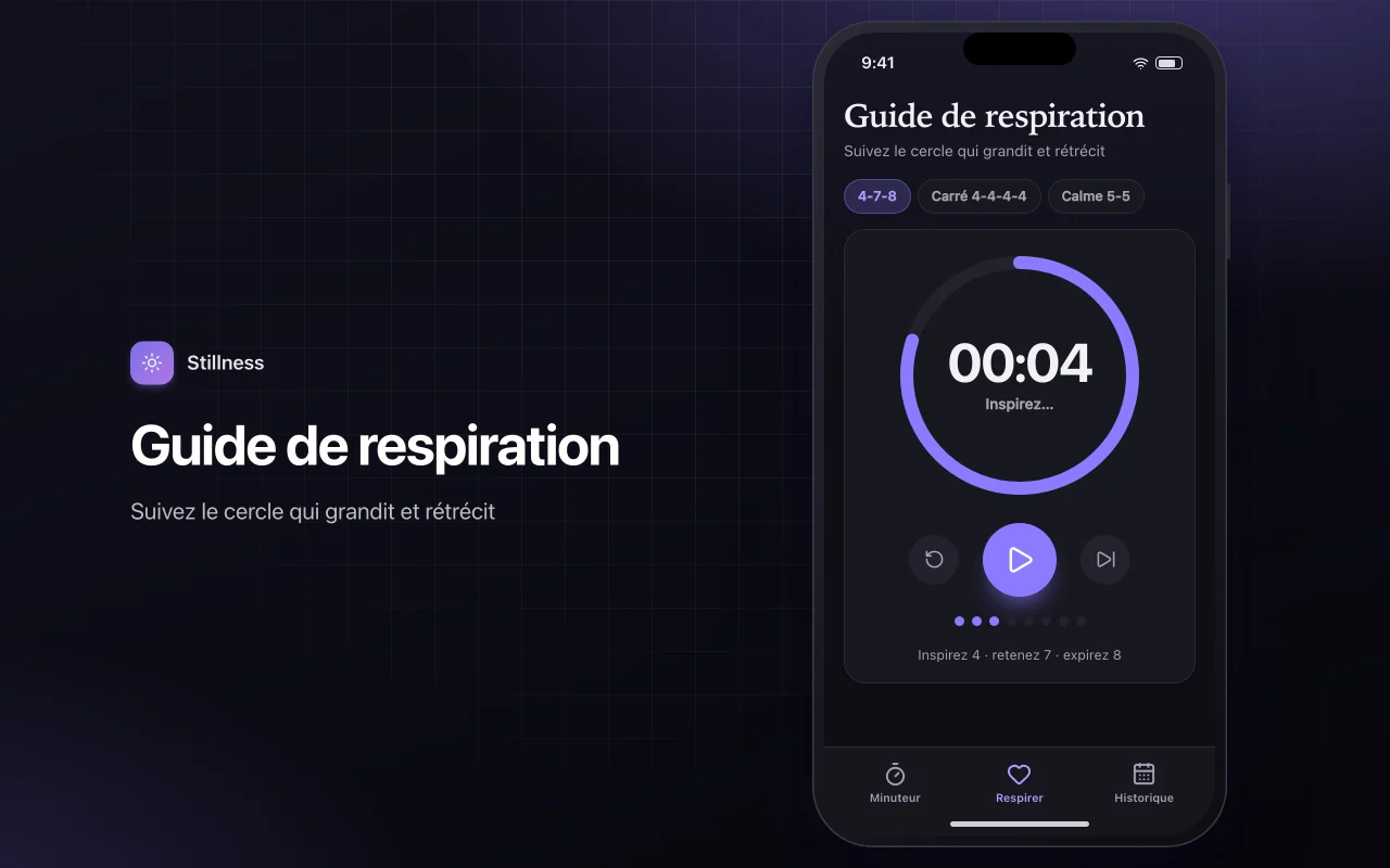 Minuteur de méditation et de respiration : l’écran Guide de respiration