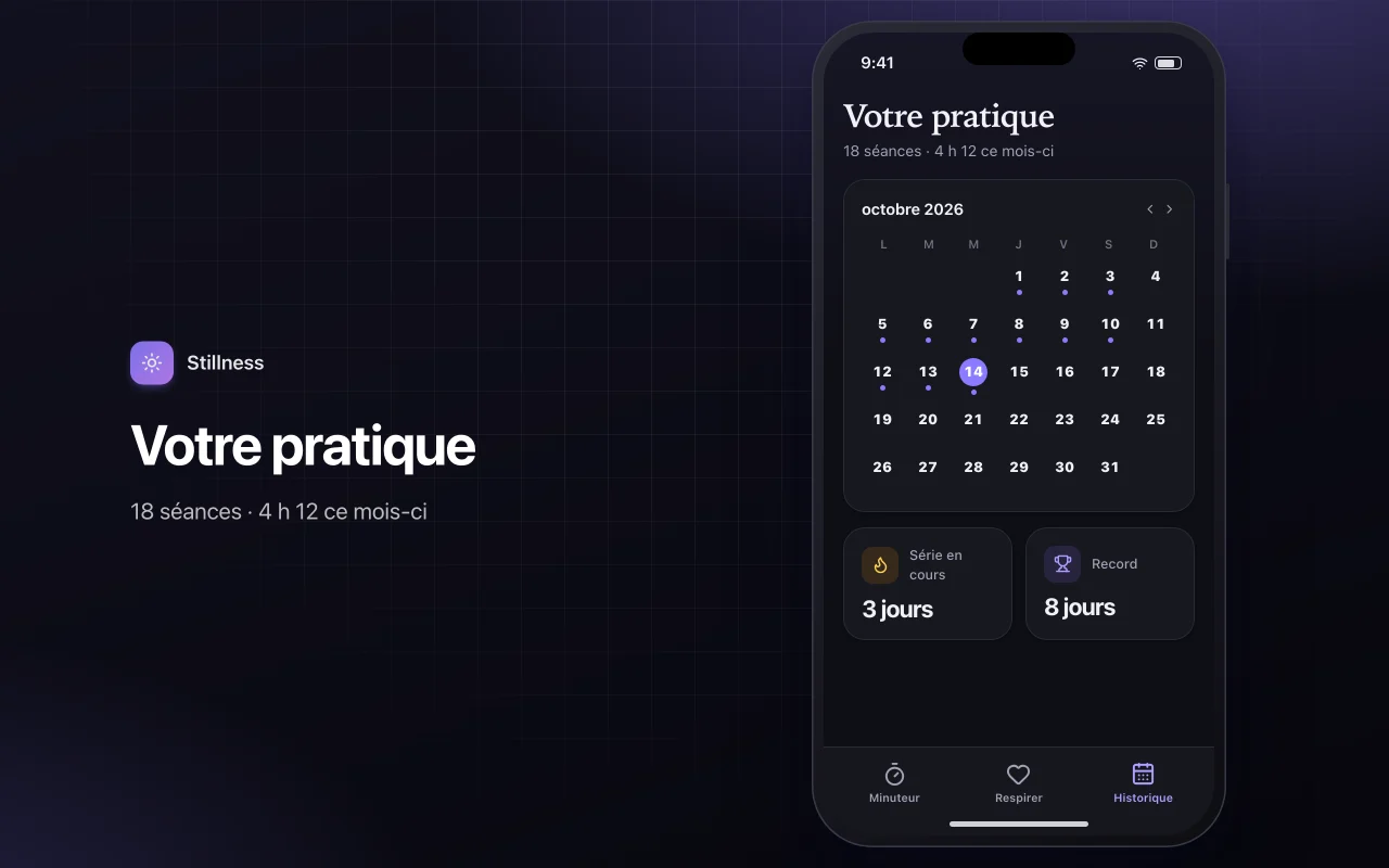 Minuteur de méditation et de respiration : l’écran Votre pratique