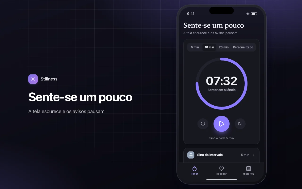 Cronômetro de meditação e respiração: a tela Sente-se um pouco