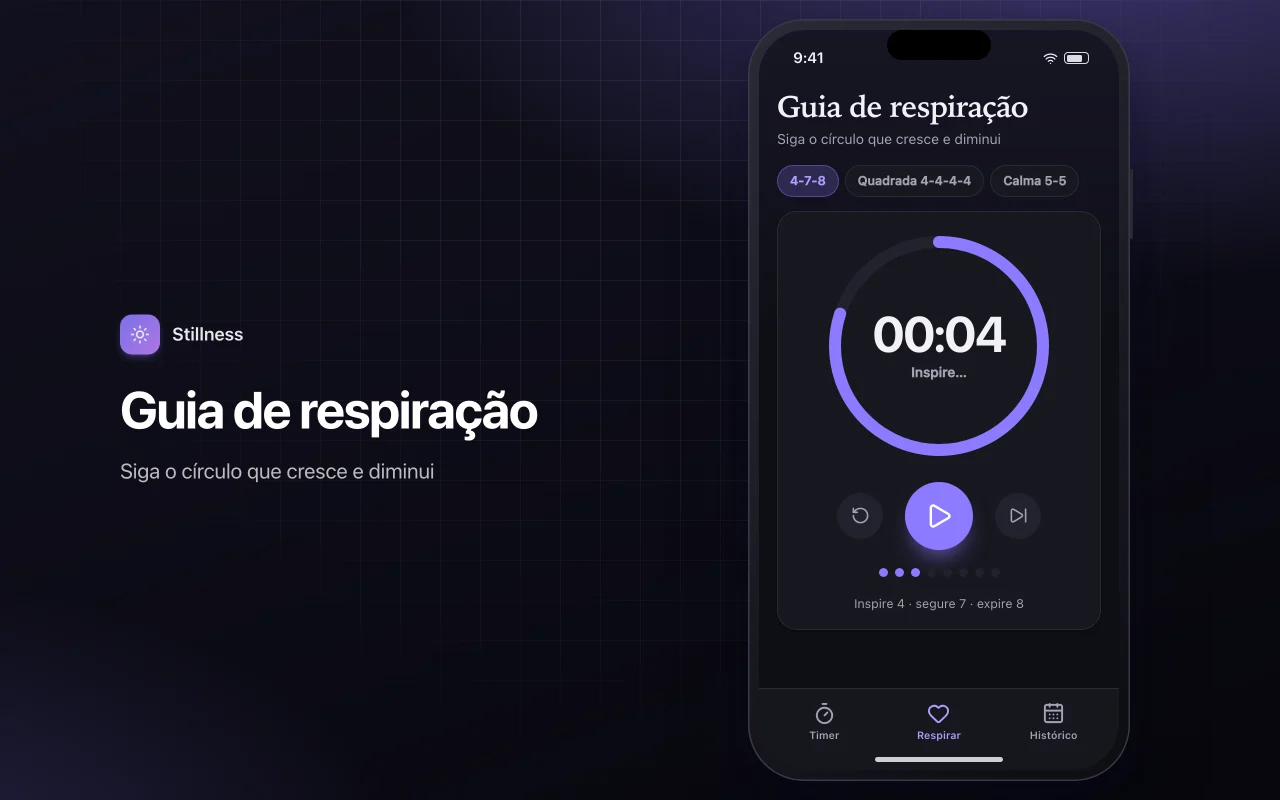 Cronômetro de meditação e respiração: a tela Guia de respiração
