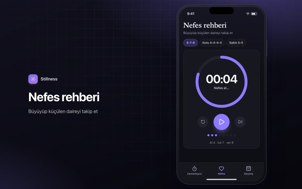 Meditasyon ve nefes zamanlayıcısı: Nefes rehberi ekranı