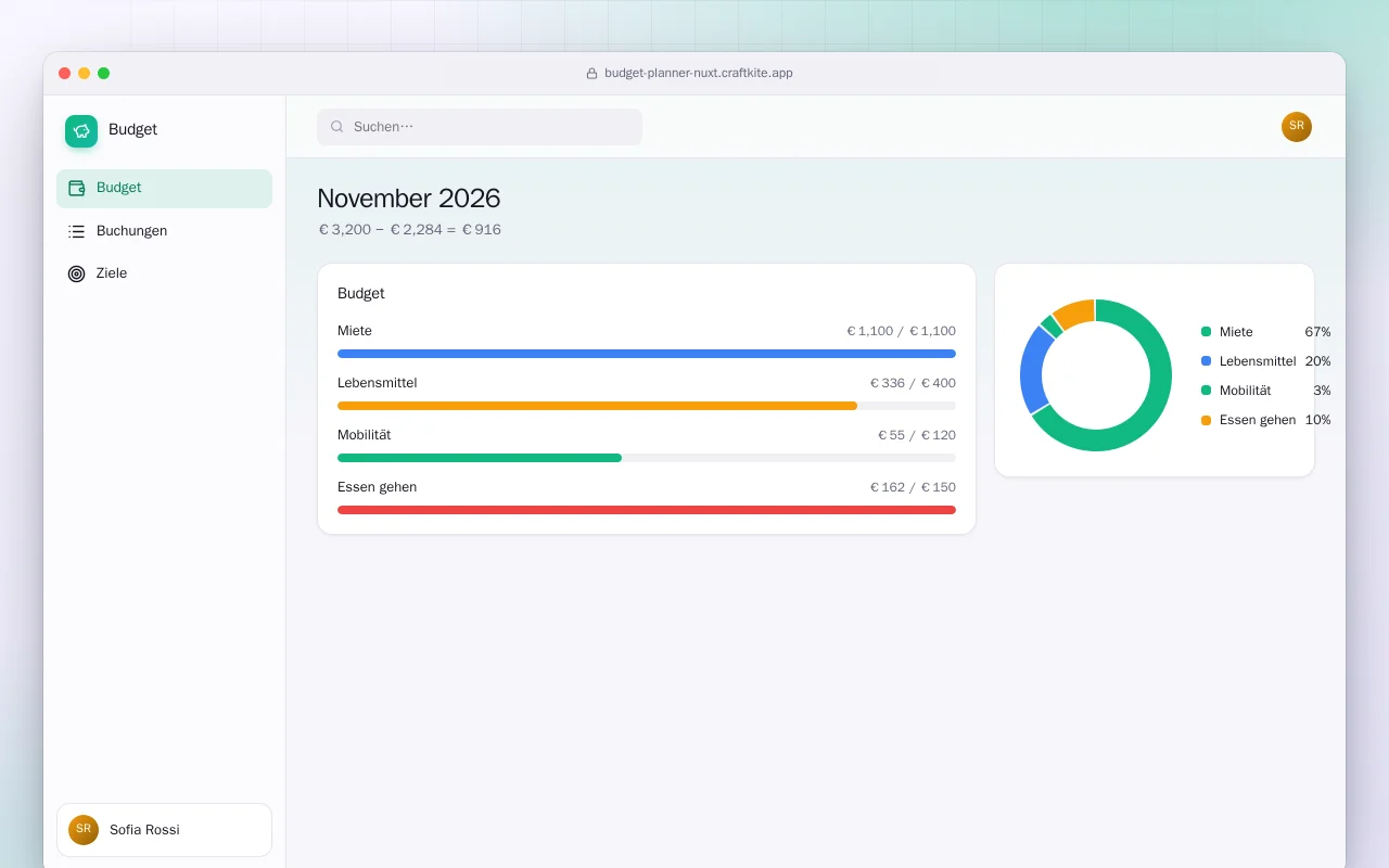 Budgetplaner (Nuxt): der Bildschirm „November 2026“