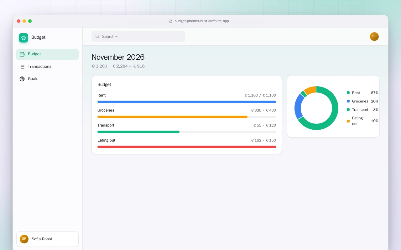 Budget Planner (Nuxt): the November 2026 screen