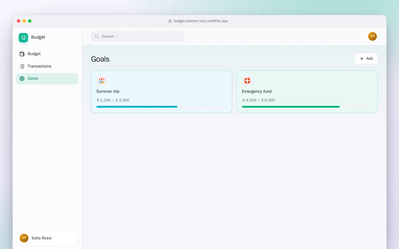 Budget Planner (Nuxt): the Goals screen