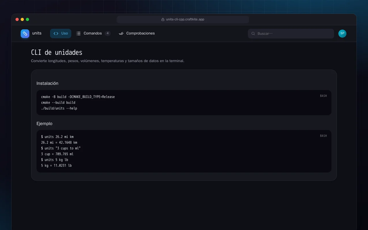 CLI de unidades (C++): la pantalla CLI de unidades