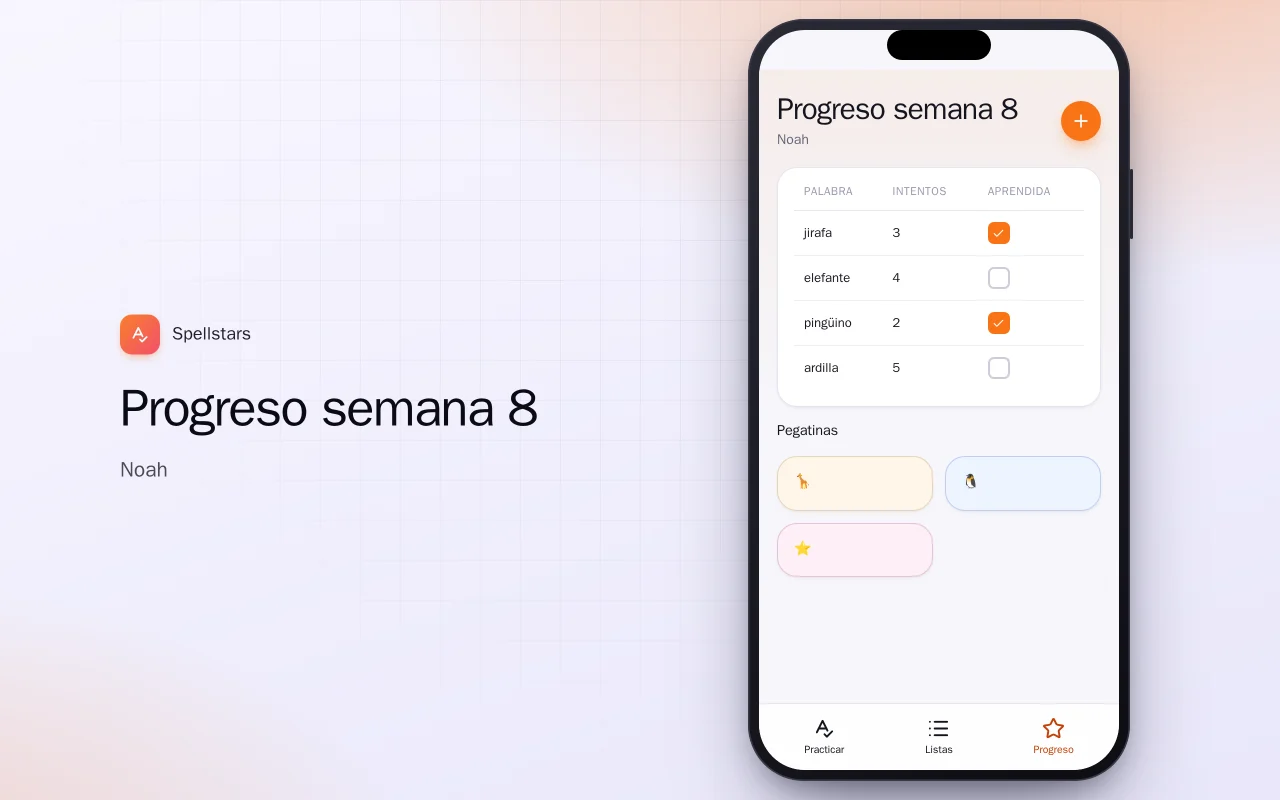 Ortografía para niños: la pantalla Progreso semana 8