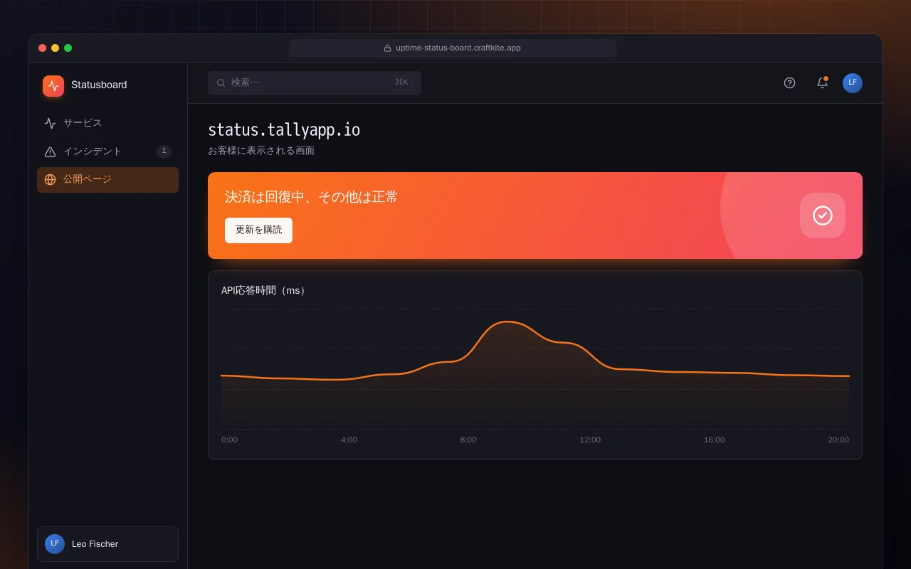 稼働状況ボード：status.tallyapp.io画面