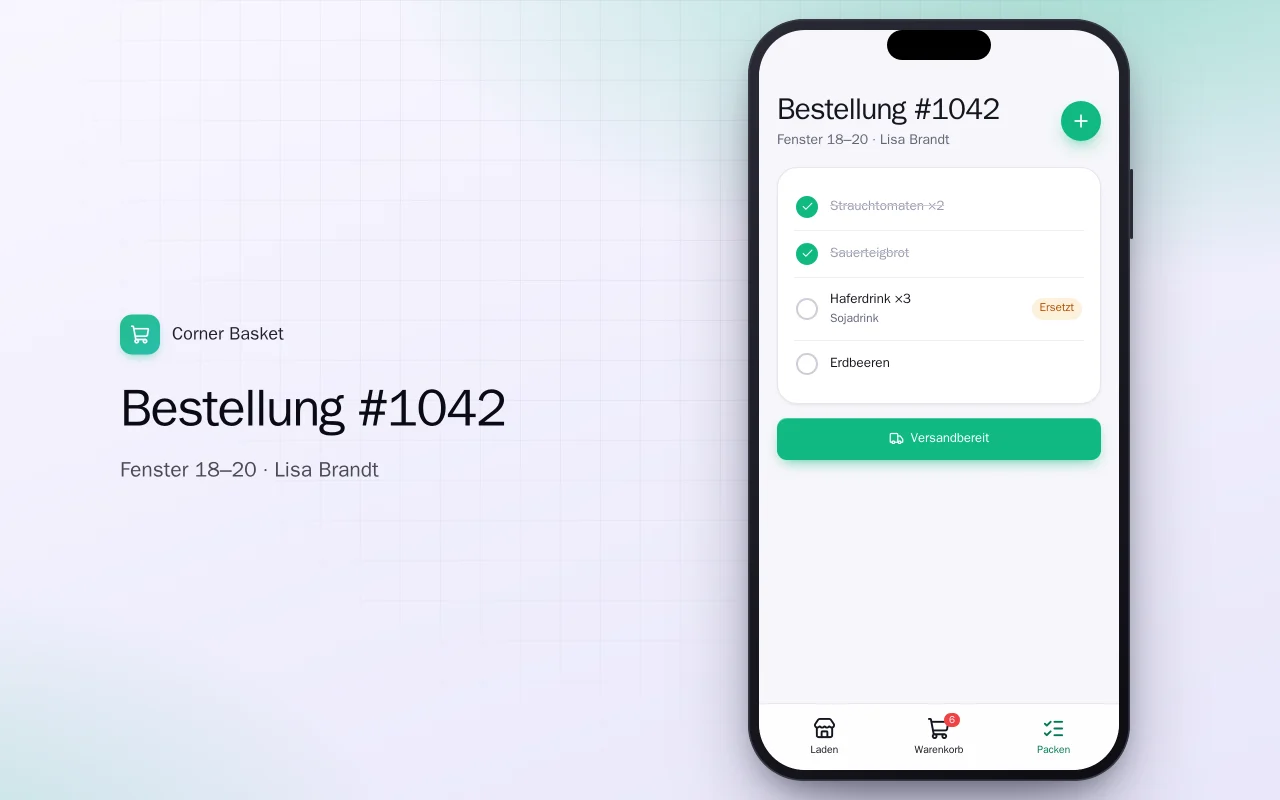 Lebensmittel-Lieferdienst vor Ort: der Bildschirm „Bestellung #1042“