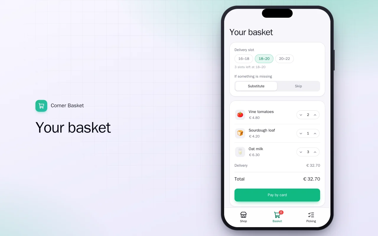 Local grocery delivery: the Your basket screen
