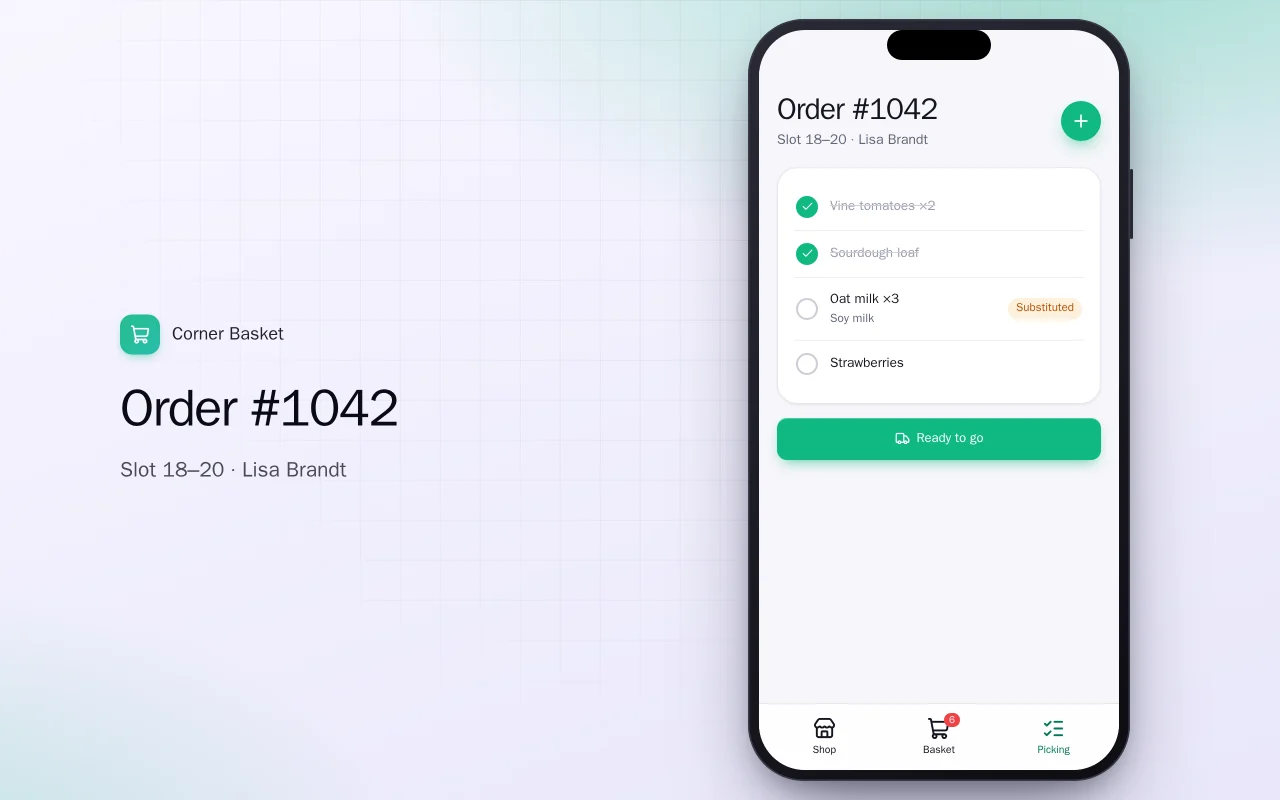 Local grocery delivery: the Order #1042 screen