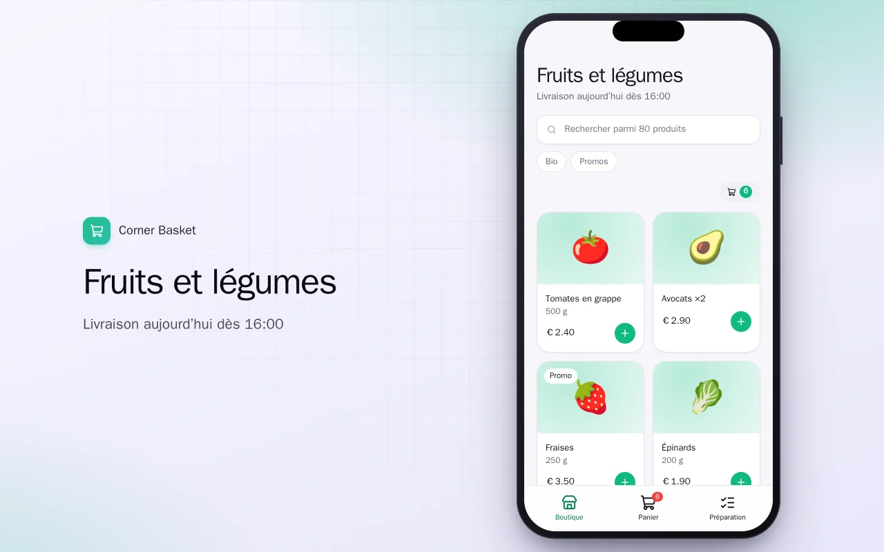 Livraison d’épicerie de quartier : l’écran Fruits et légumes