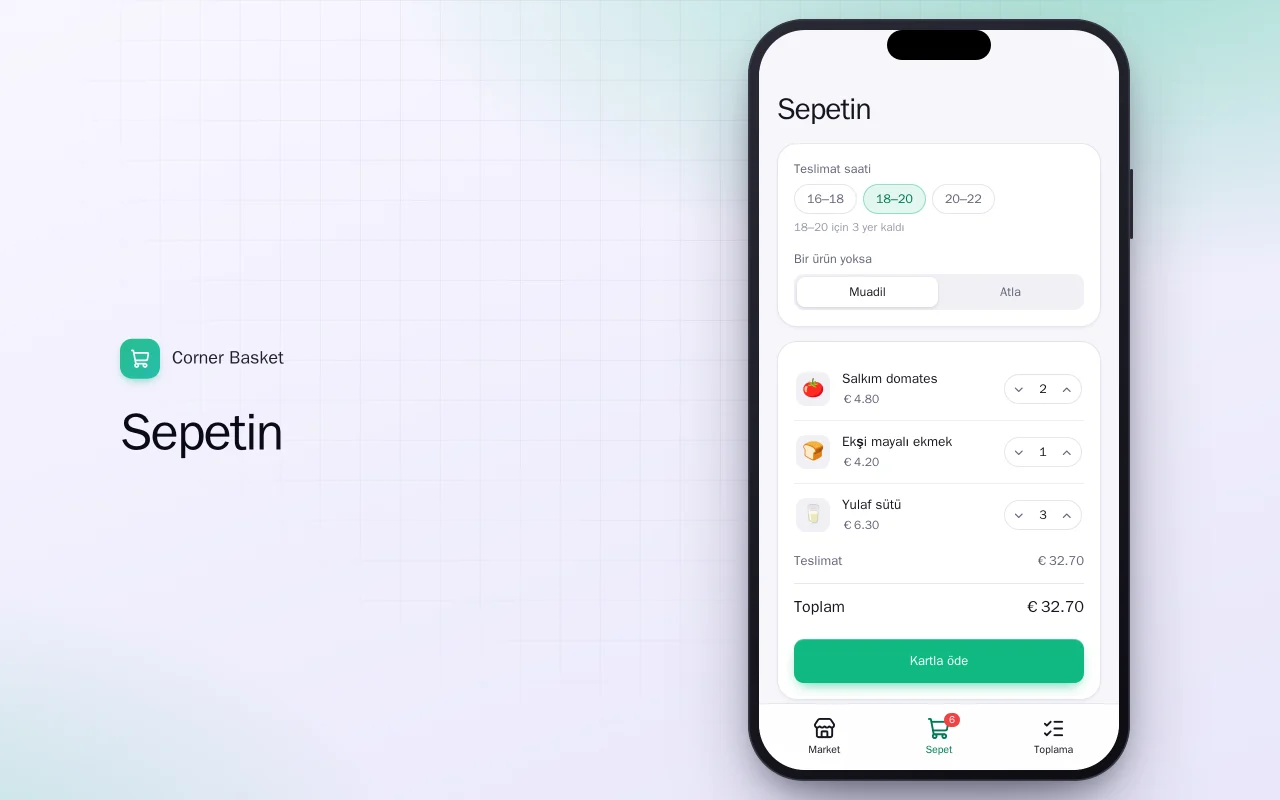Mahalle market teslimatı: Sepetin ekranı