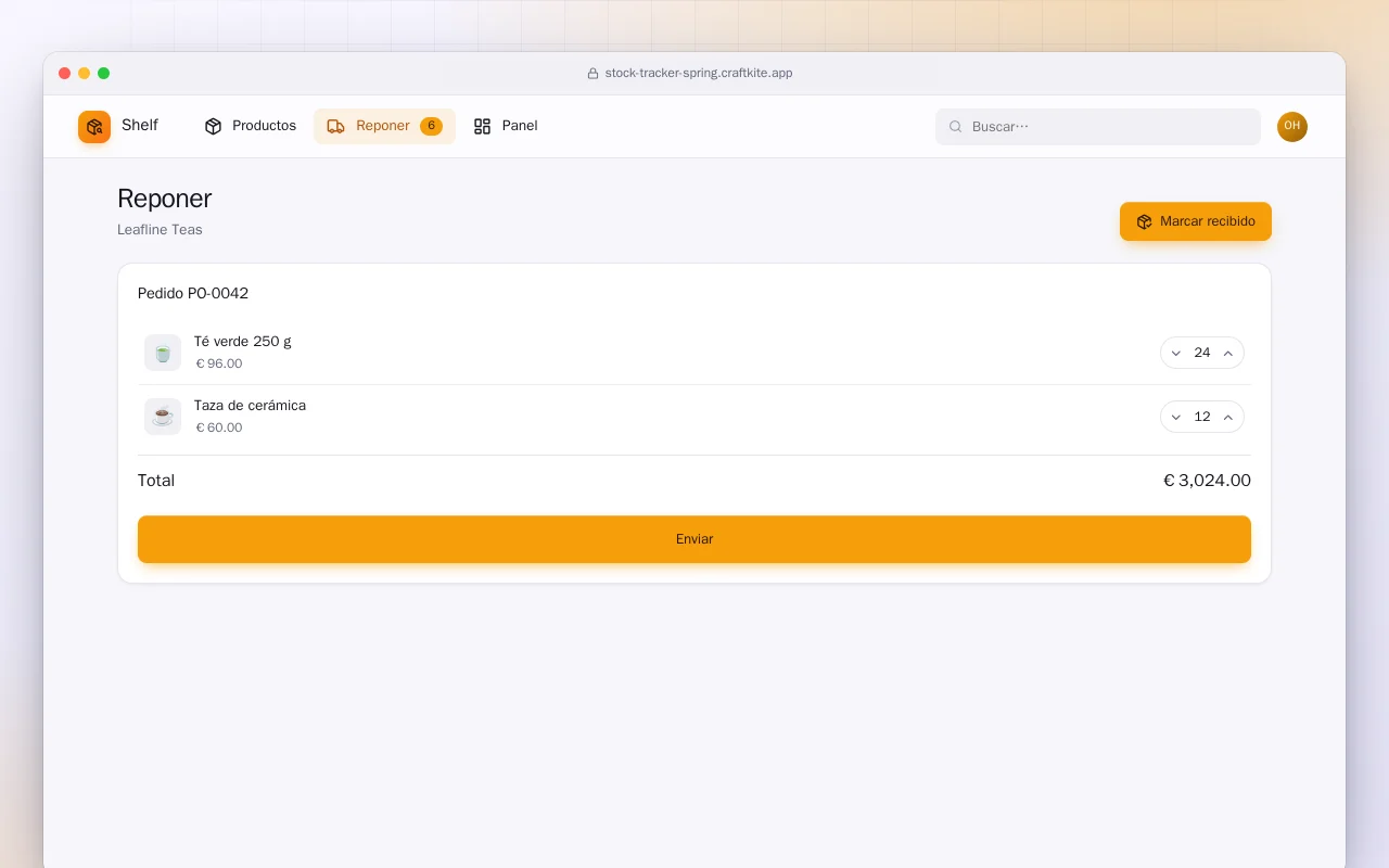 Control de stock (Spring Boot): la pantalla Reponer