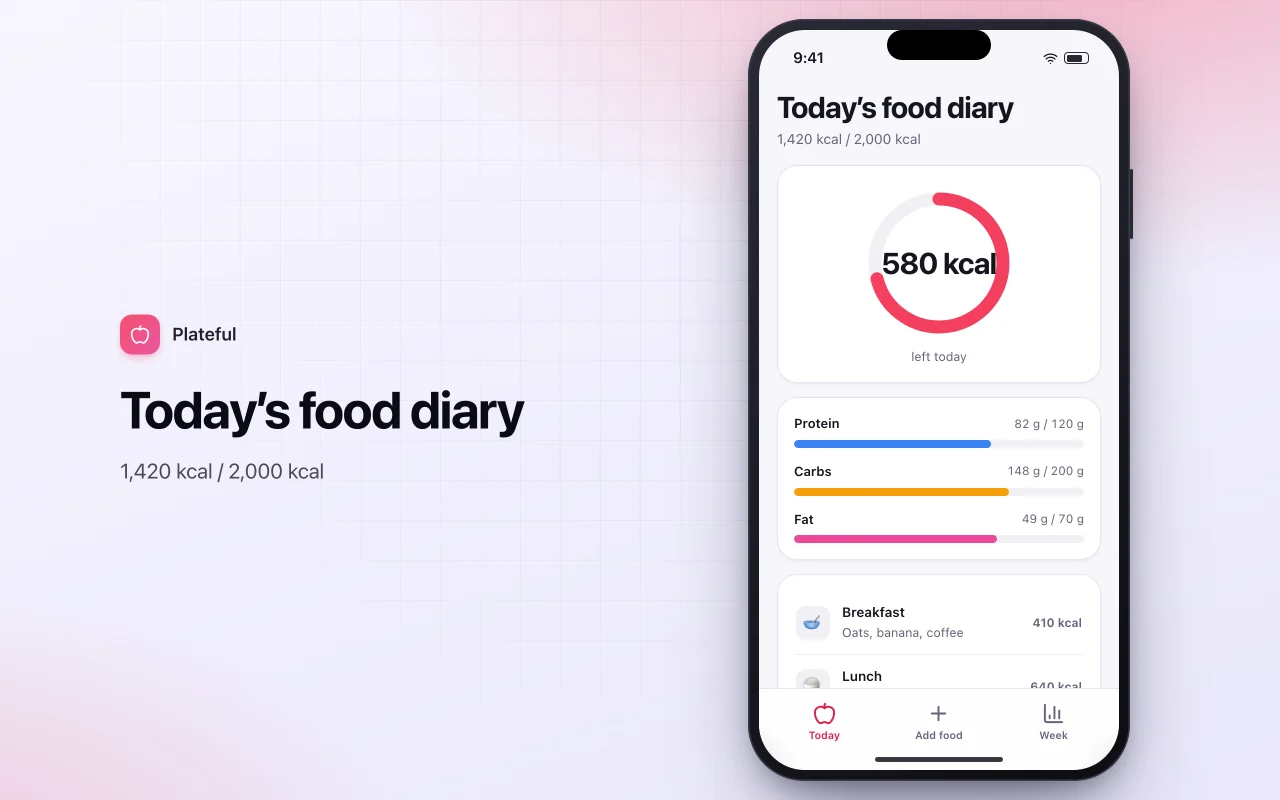 Food diary and macro tracker: the Today’s food diary screen