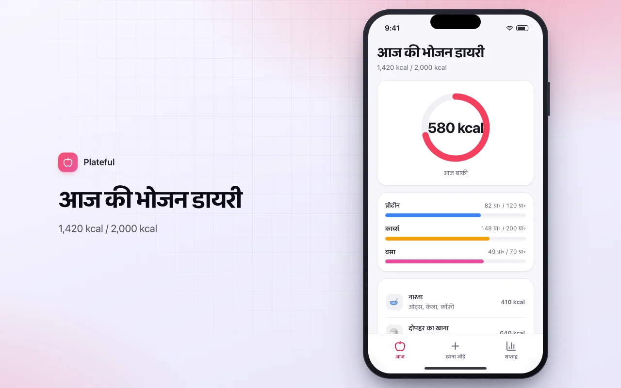 फ़ूड डायरी और मैक्रो ट्रैकर: आज की भोजन डायरी स्क्रीन