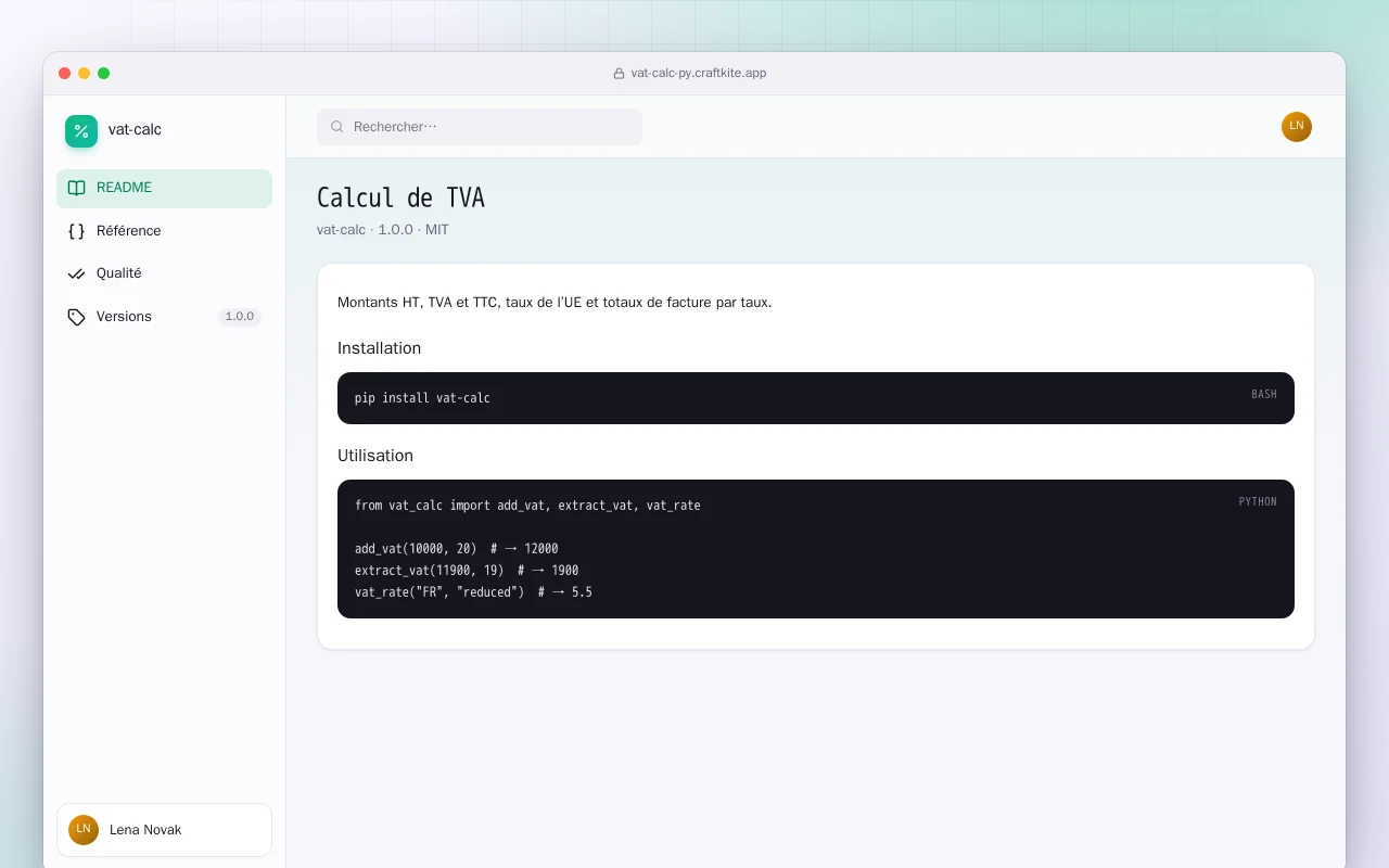 Calcul de TVA (Python) : l’écran Calcul de TVA