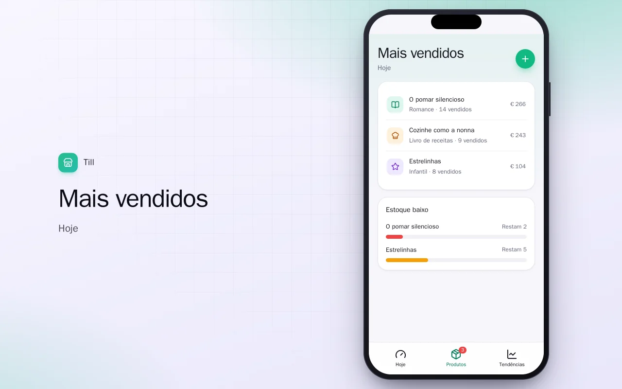 Painel de vendas de bolso: a tela Mais vendidos