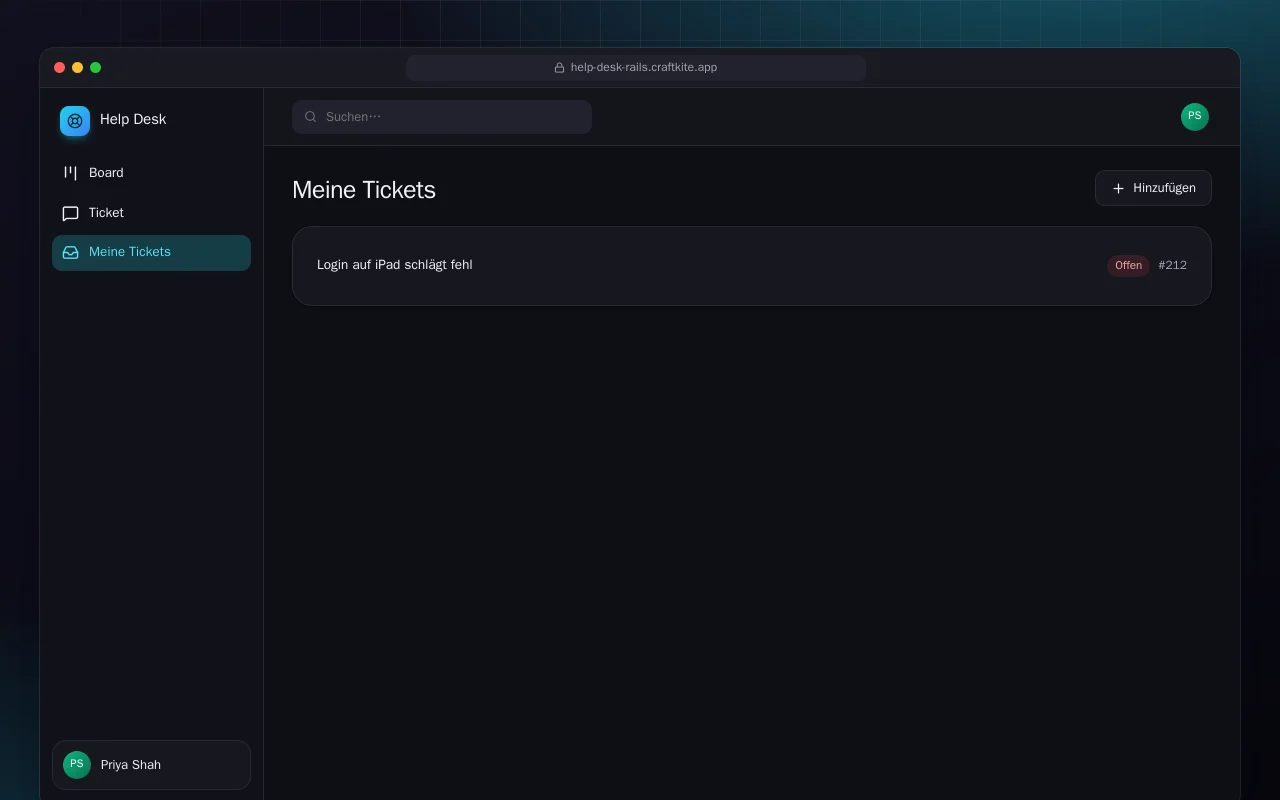 Helpdesk (Rails): der Bildschirm „Meine Tickets“