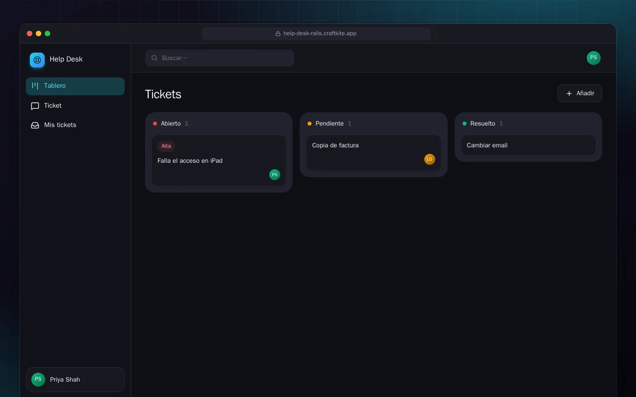 Mesa de ayuda (Rails): la pantalla Tickets