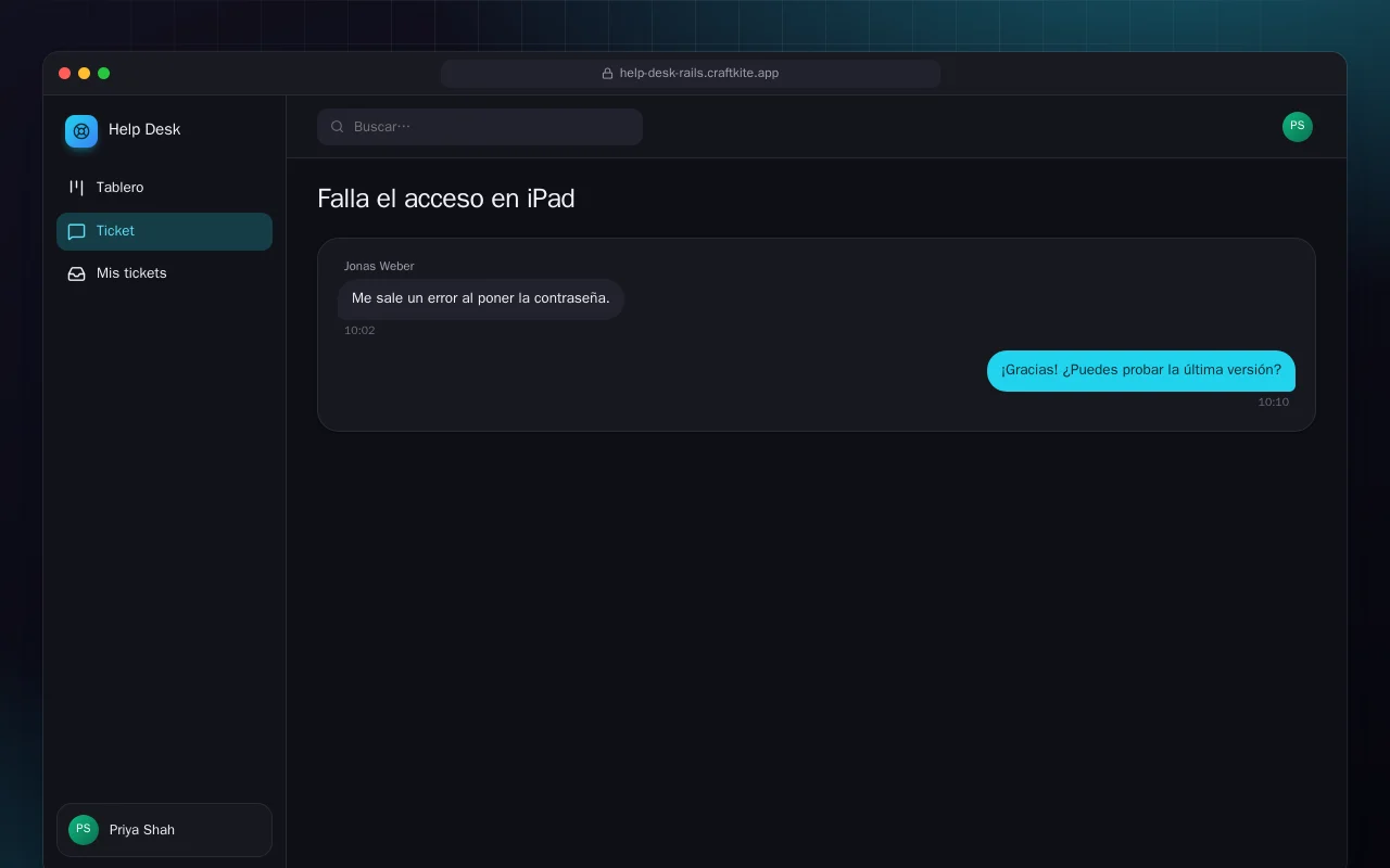 Mesa de ayuda (Rails): la pantalla Falla el acceso en iPad