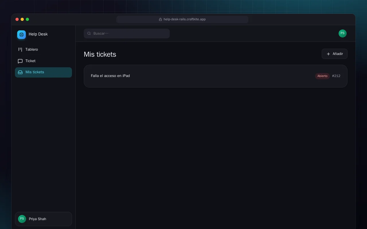 Mesa de ayuda (Rails): la pantalla Mis tickets