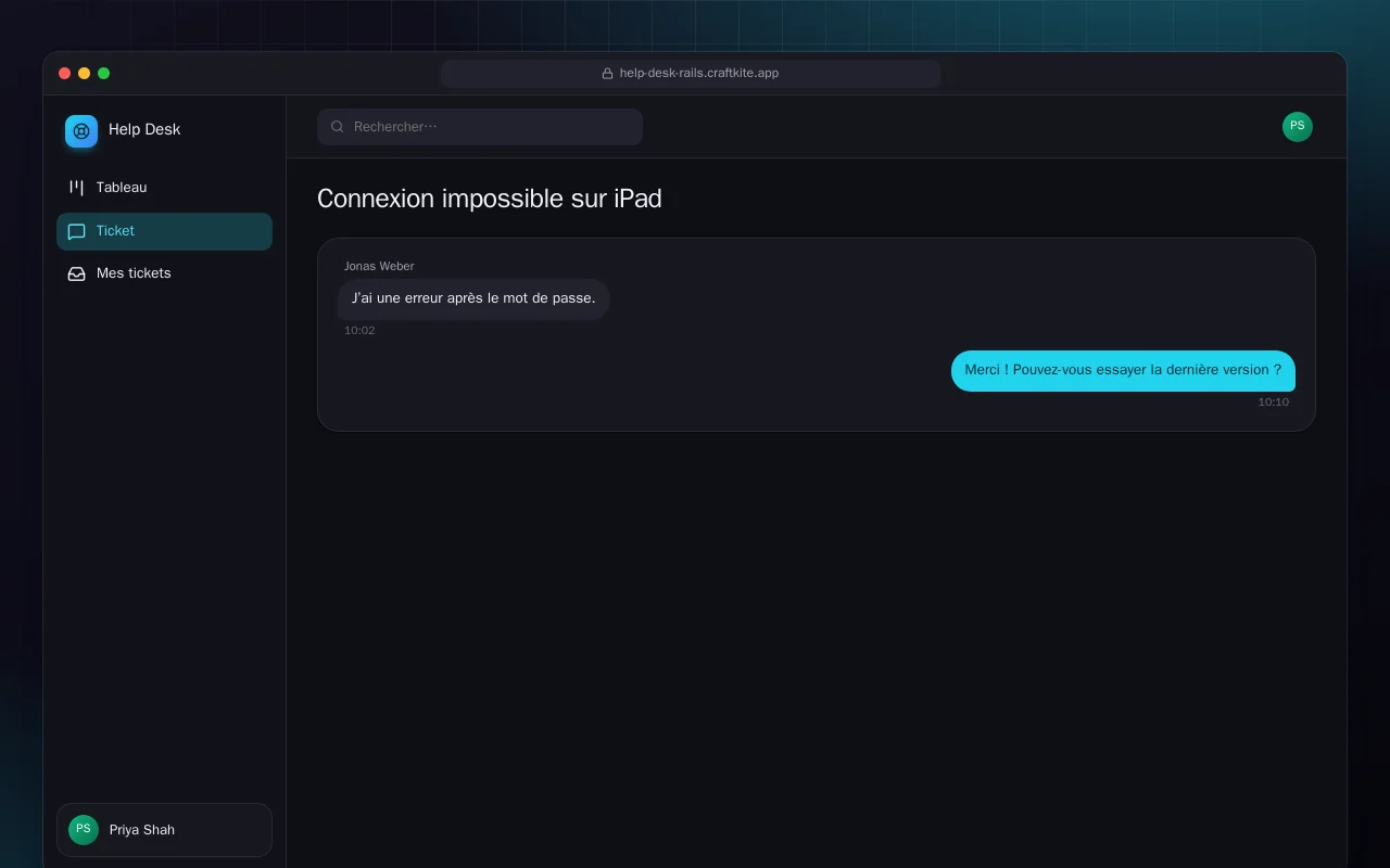 Support client (Rails) : l’écran Connexion impossible sur iPad