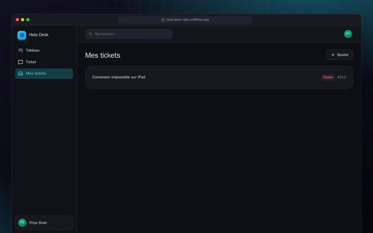 Support client (Rails) : l’écran Mes tickets