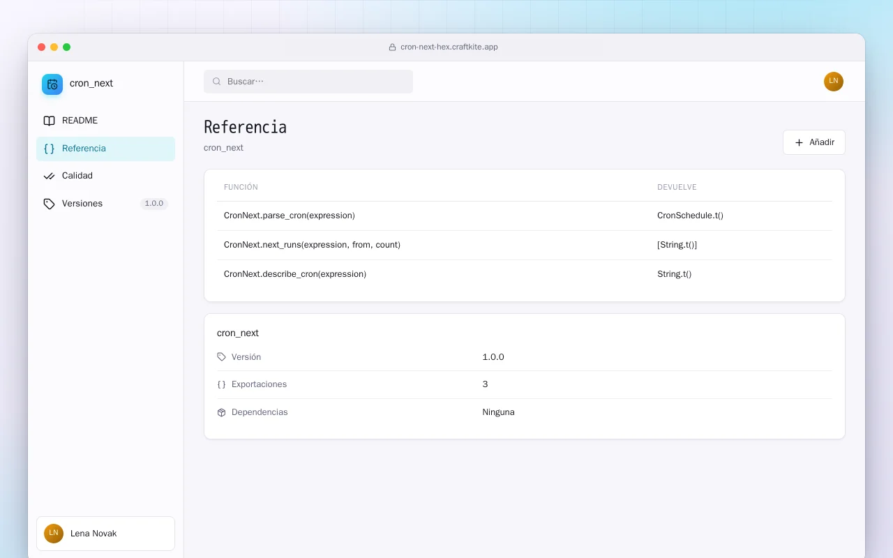 Cron Next (Elixir): la pantalla Referencia