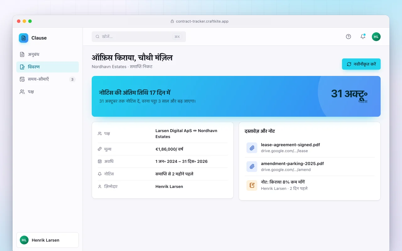 कॉन्ट्रैक्ट ट्रैकर: ऑफ़िस किराया, चौथी मंज़िल स्क्रीन