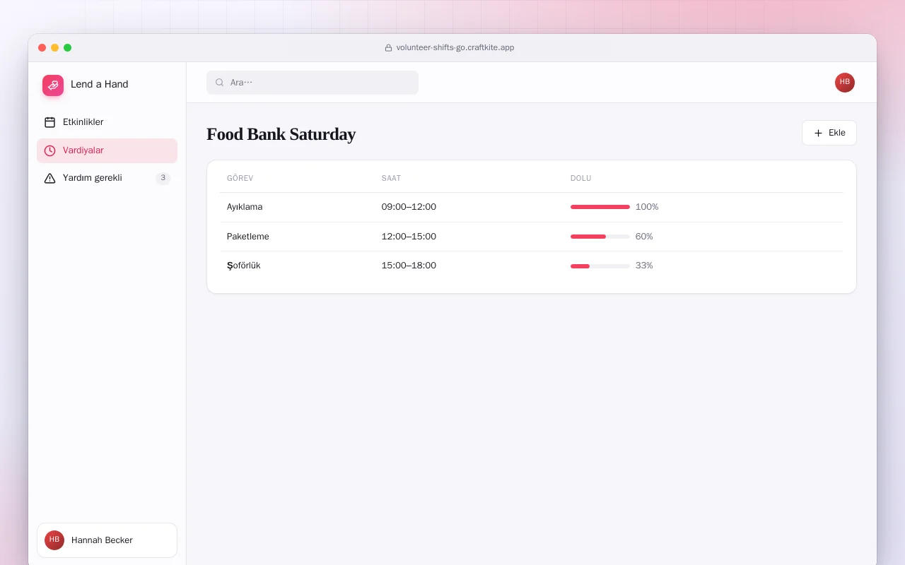 Gönüllü Vardiyaları (Go): Food Bank Saturday ekranı