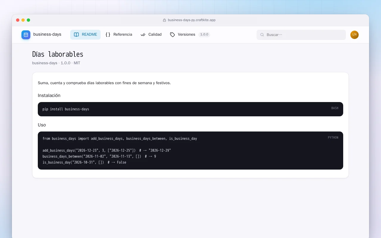 Días laborables (Python): la pantalla Días laborables