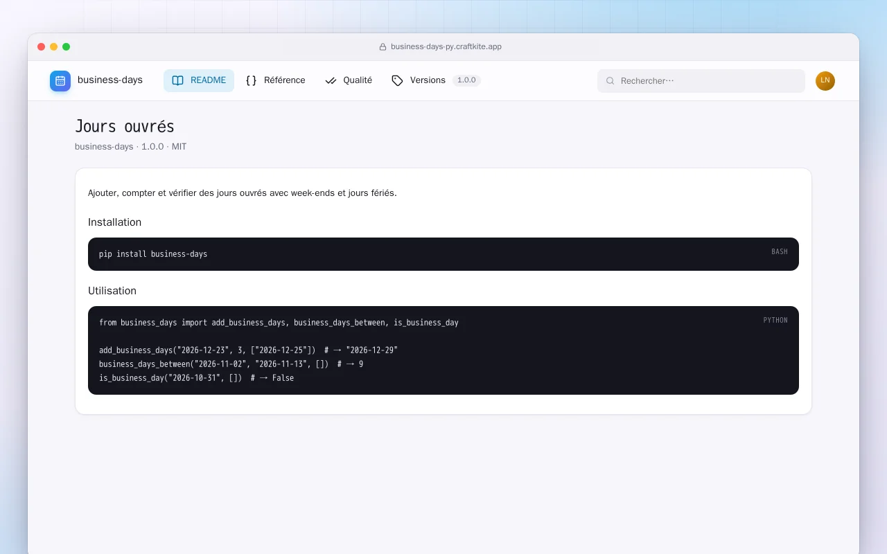 Jours ouvrés (Python) : l’écran Jours ouvrés