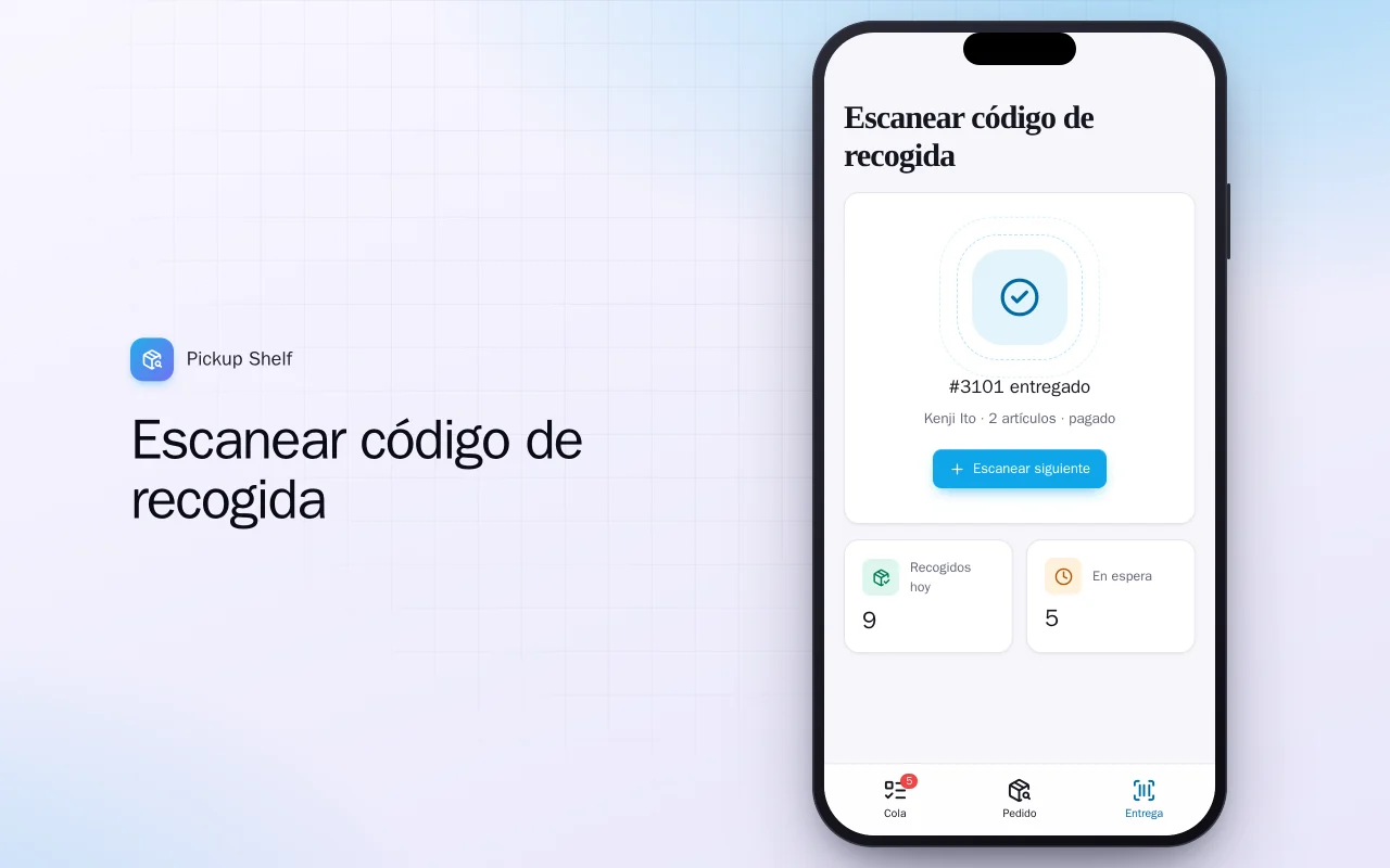 Compra y recoge: la pantalla Escanear código de recogida