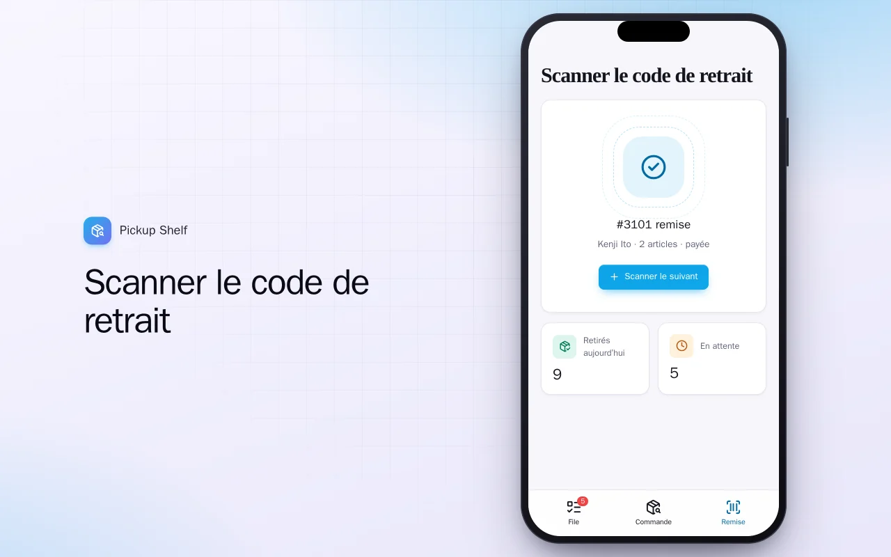Click and collect : l’écran Scanner le code de retrait