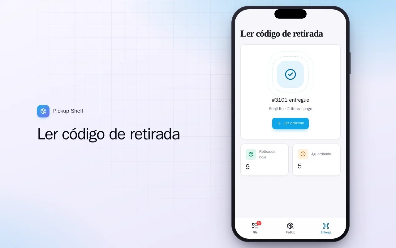 Compre e retire: a tela Ler código de retirada