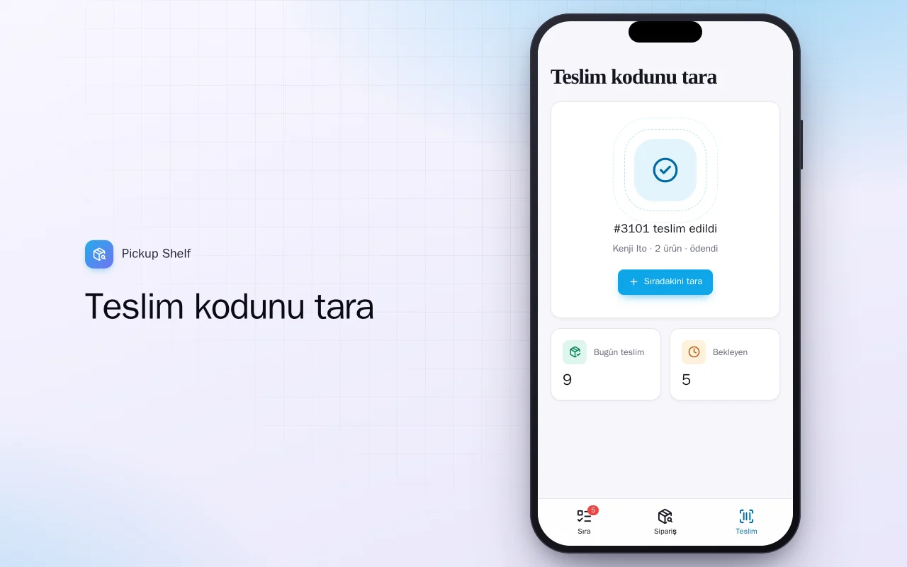 Tıkla ve gel al: Teslim kodunu tara ekranı