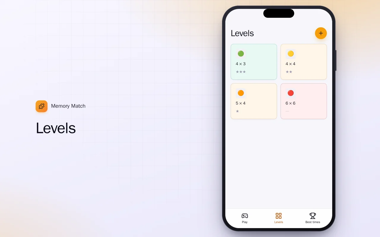 Memory Match (Flutter): the Levels screen