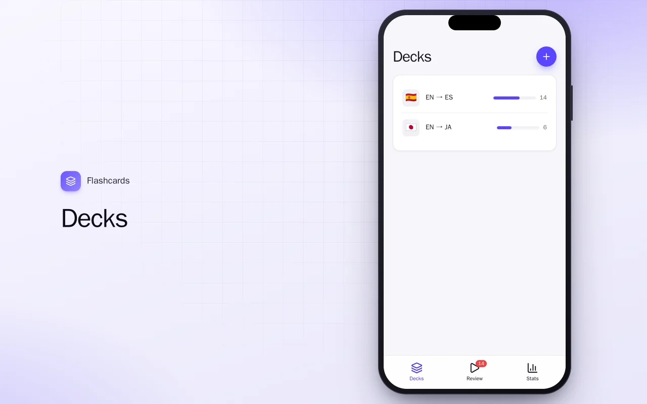 Language Flashcards (Flutter): the Decks screen