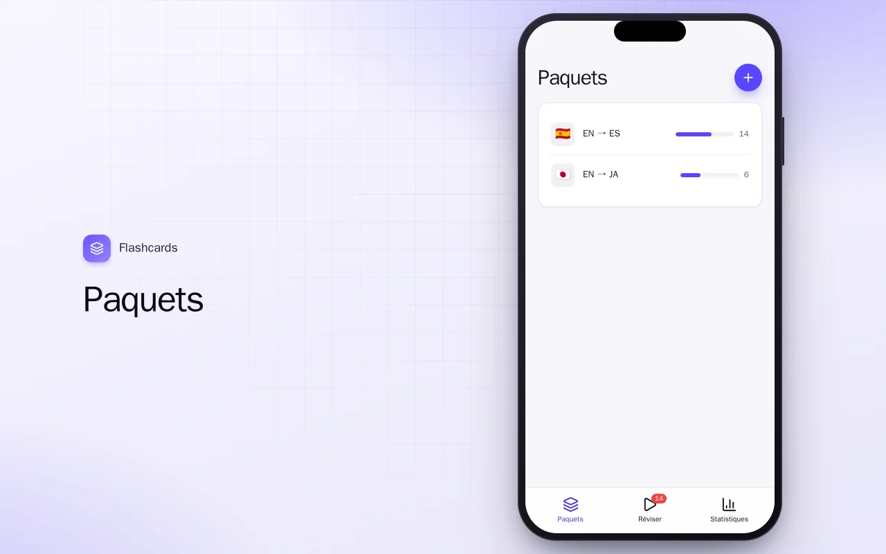 Cartes de langue (Flutter) : l’écran Paquets