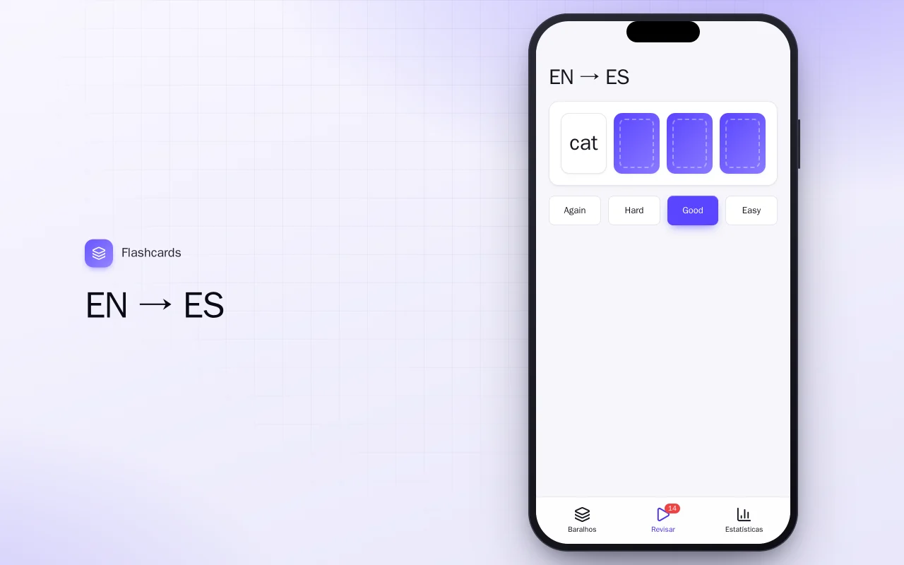 Cartões de idiomas (Flutter): a tela EN → ES