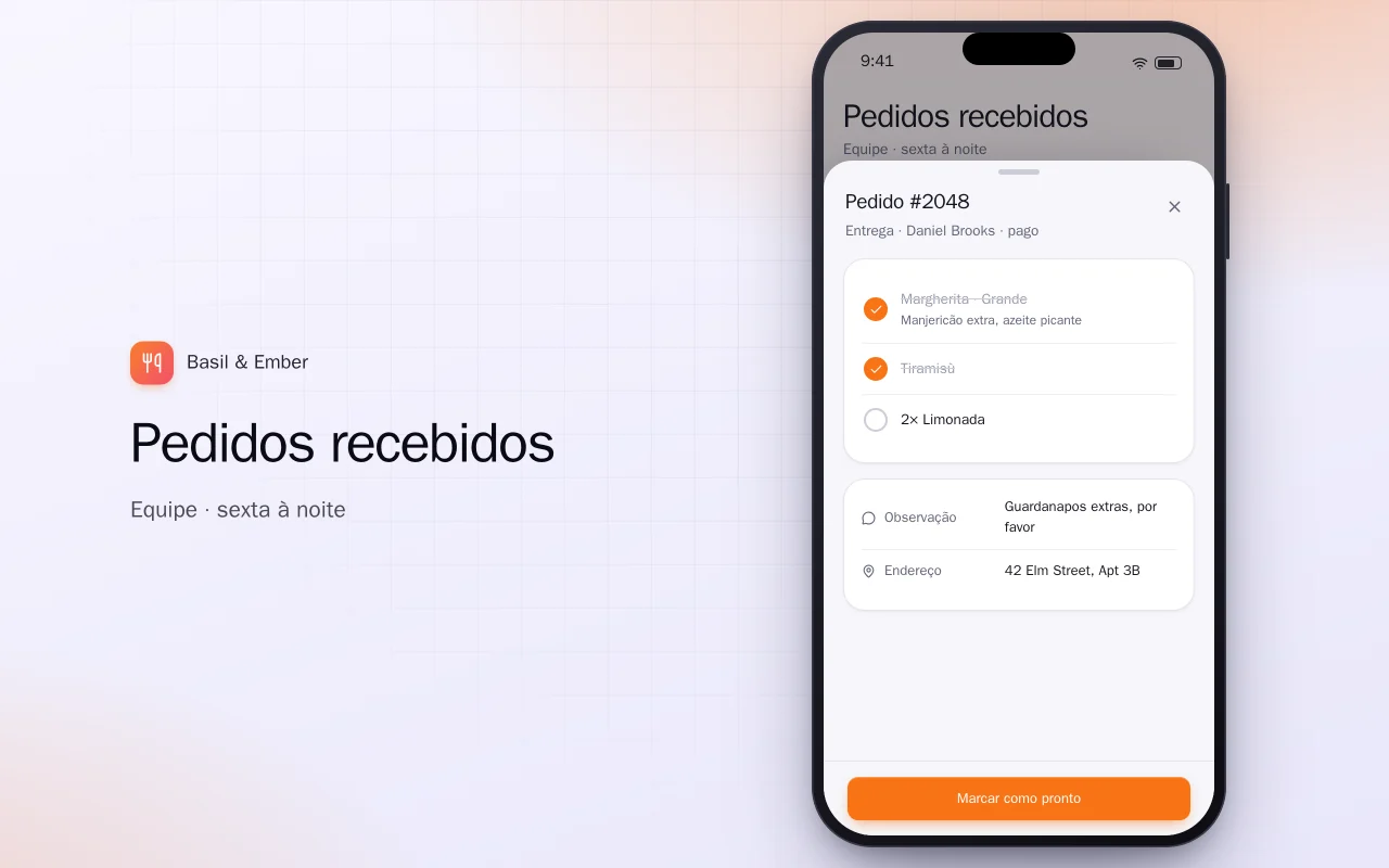 App de pedidos para restaurante: a tela Pedidos recebidos