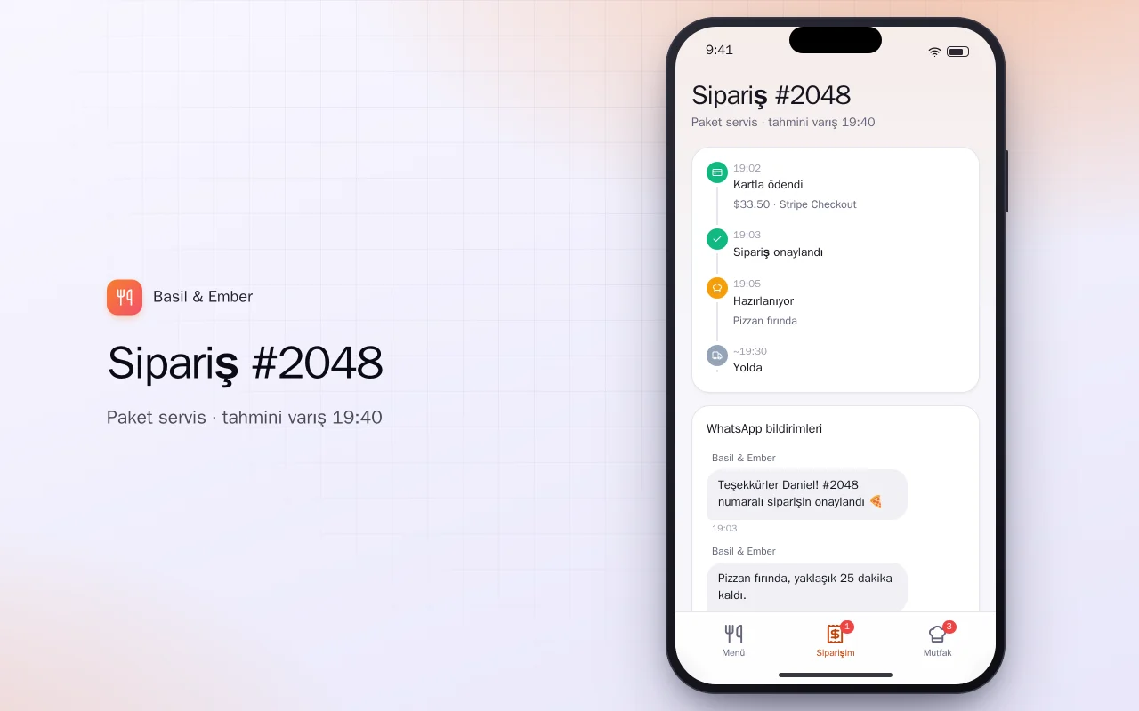Restoran sipariş uygulaması: Sipariş #2048 ekranı
