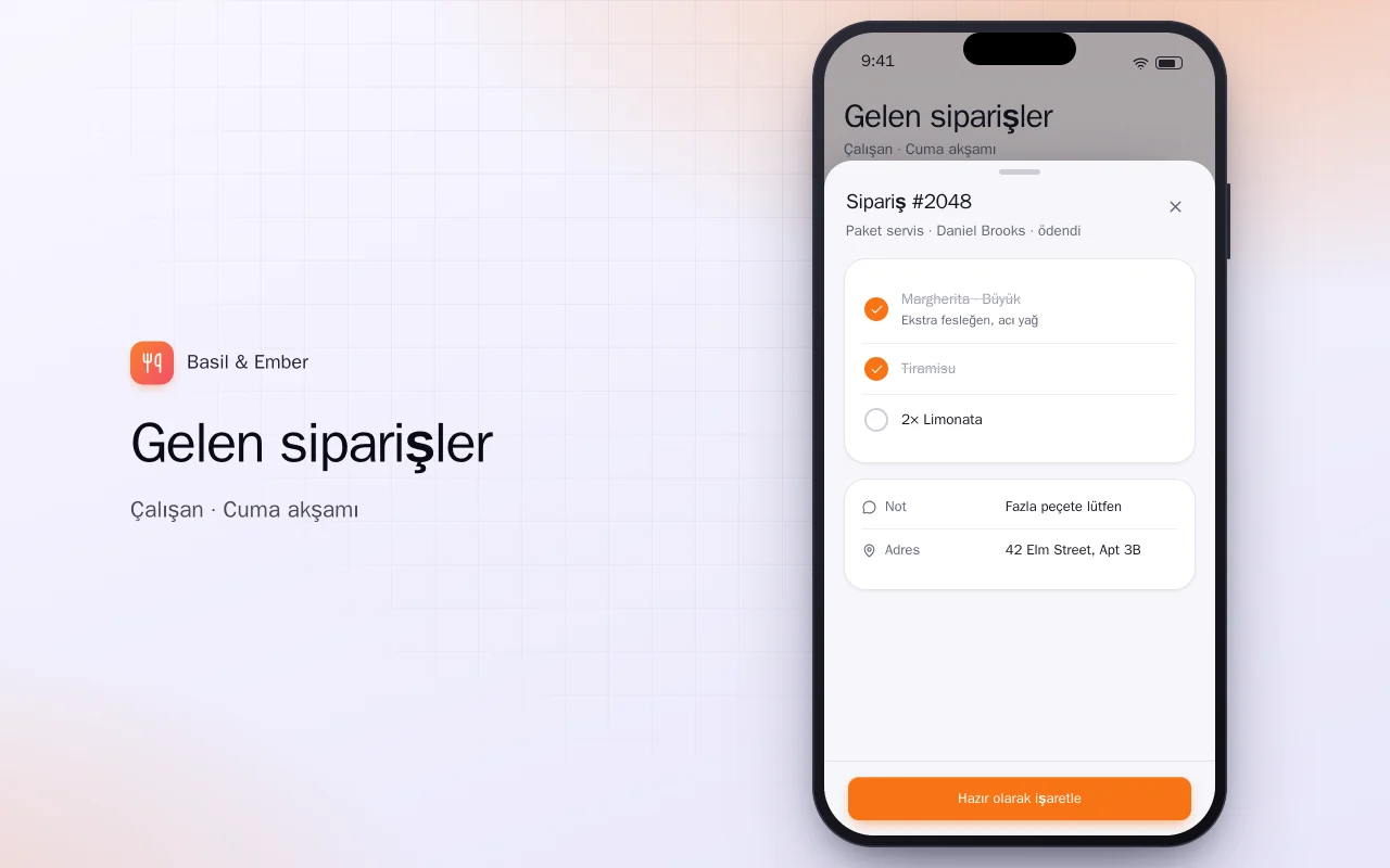Restoran sipariş uygulaması: Gelen siparişler ekranı