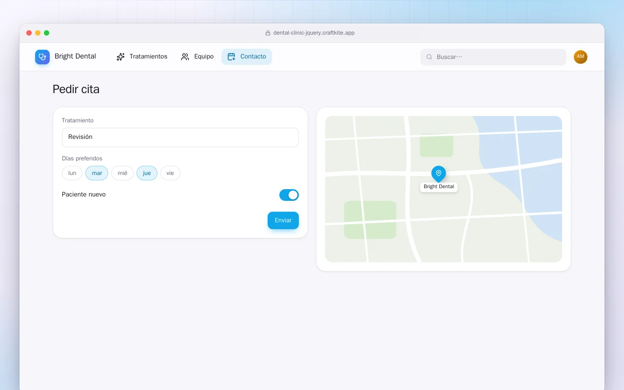 Web de clínica dental (HTML): la pantalla Pedir cita