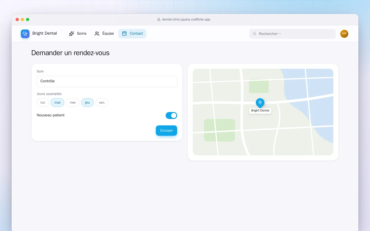 Site de cabinet dentaire (HTML) : l’écran Demander un rendez-vous