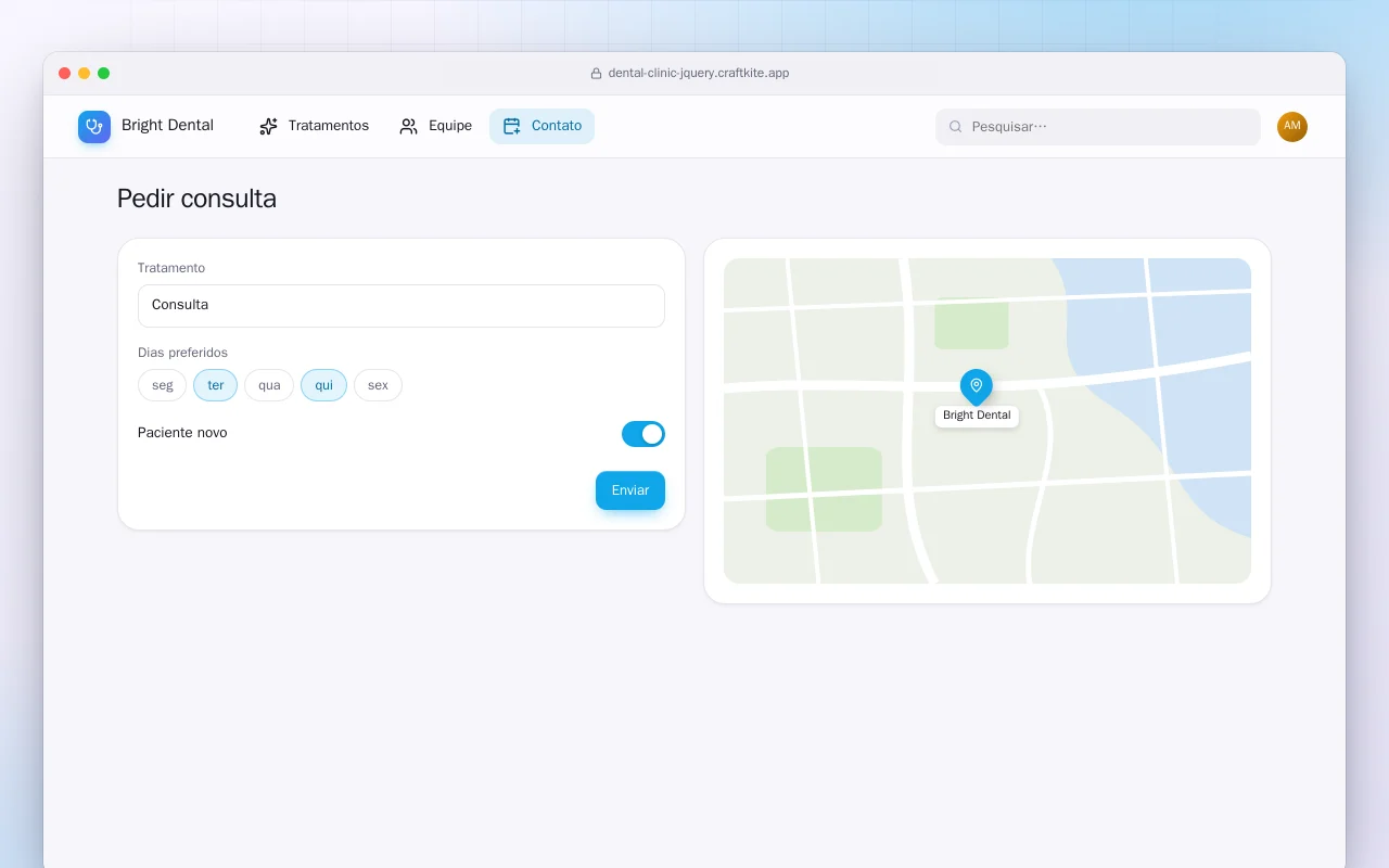 Site de clínica odontológica (HTML): a tela Pedir consulta