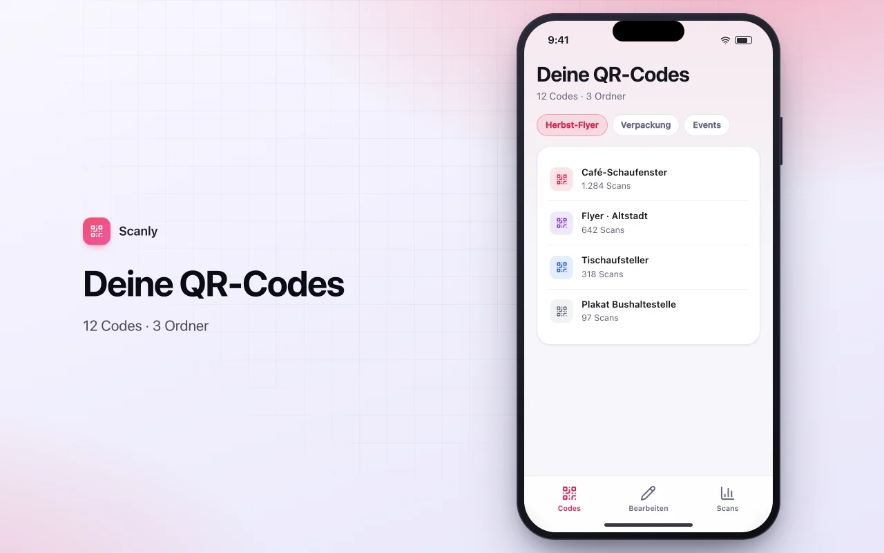 QR-Kampagnen-Manager: der Bildschirm „Deine QR-Codes“
